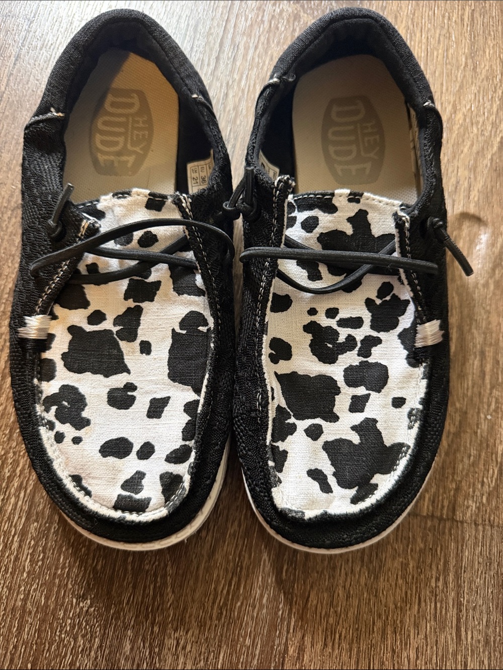 Hey Dude Kids Black & White Cow-Print Slip-Ons